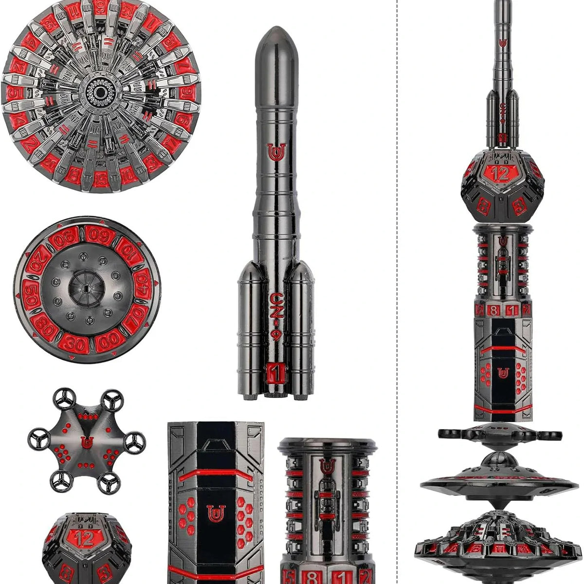 Space Rocket Metal RPG Dice Set