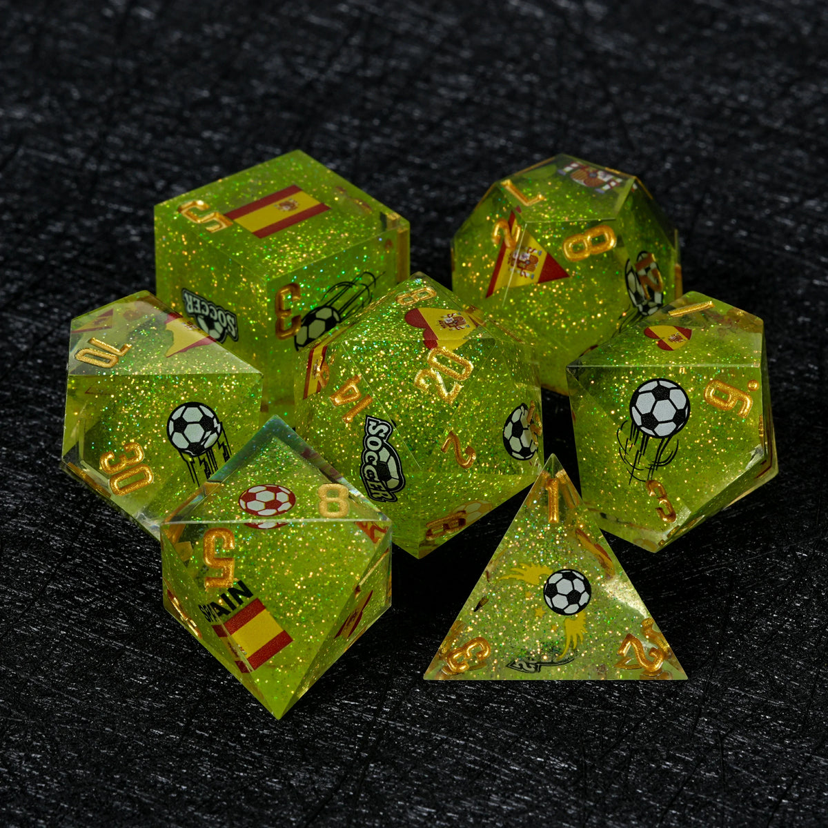 Spain Soccer Resin RPG Dice Set – Glitter – World Cup