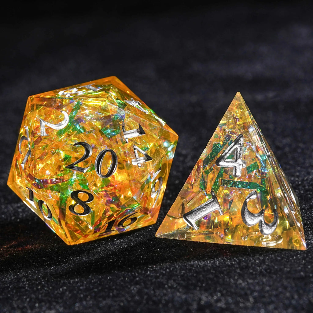 Sparkling Destiny Resin RPG Dice Set – Yellow Resin Solid Sparkling Destiny Dice Set