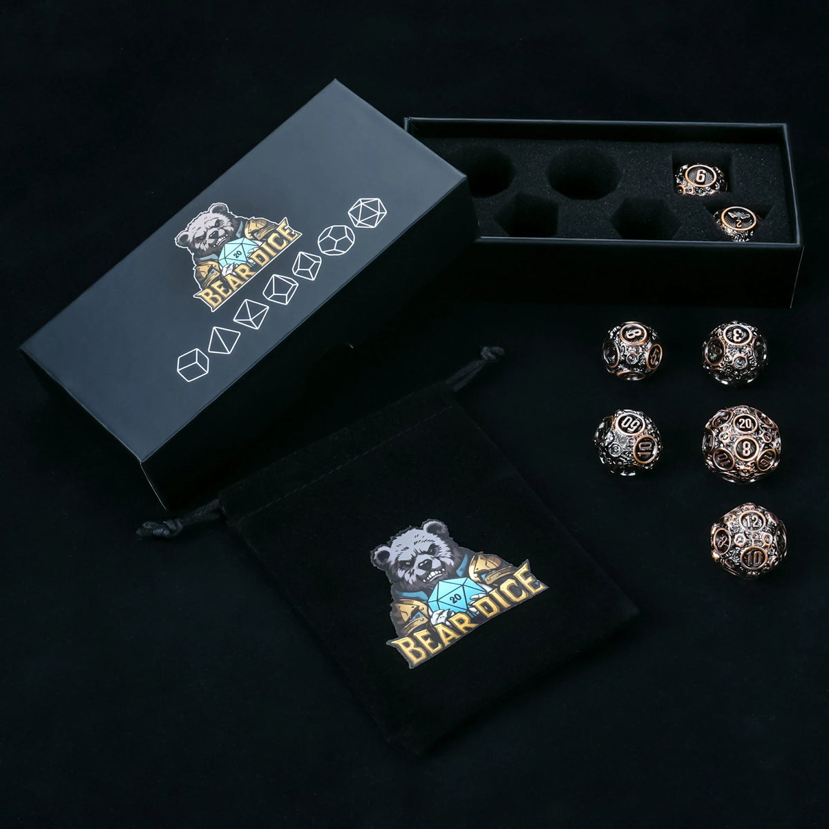 Spherical Planet Metal DND Dice Set – alternate product view