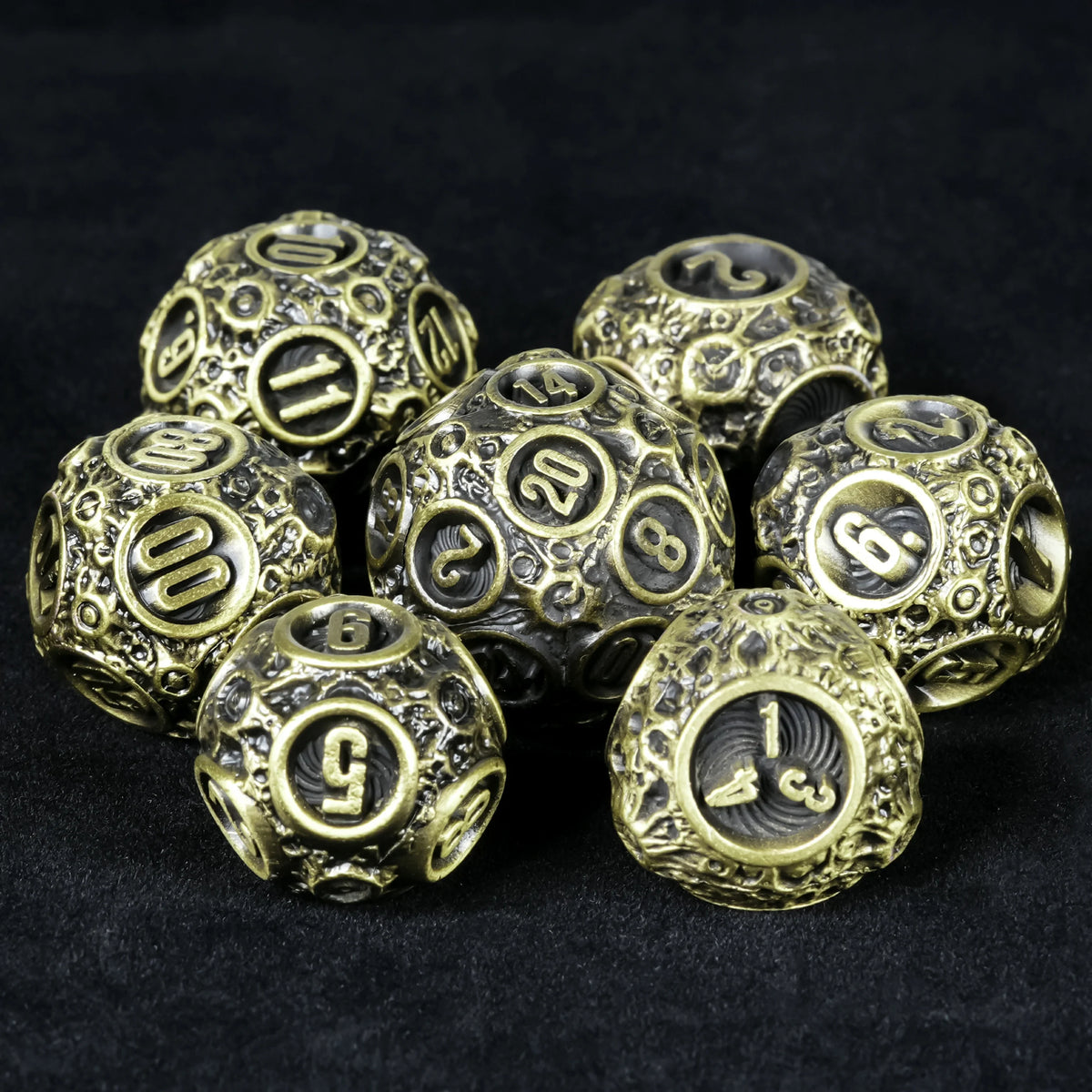 Spherical Planet Metal DND Dice Set – Ancient Bronze