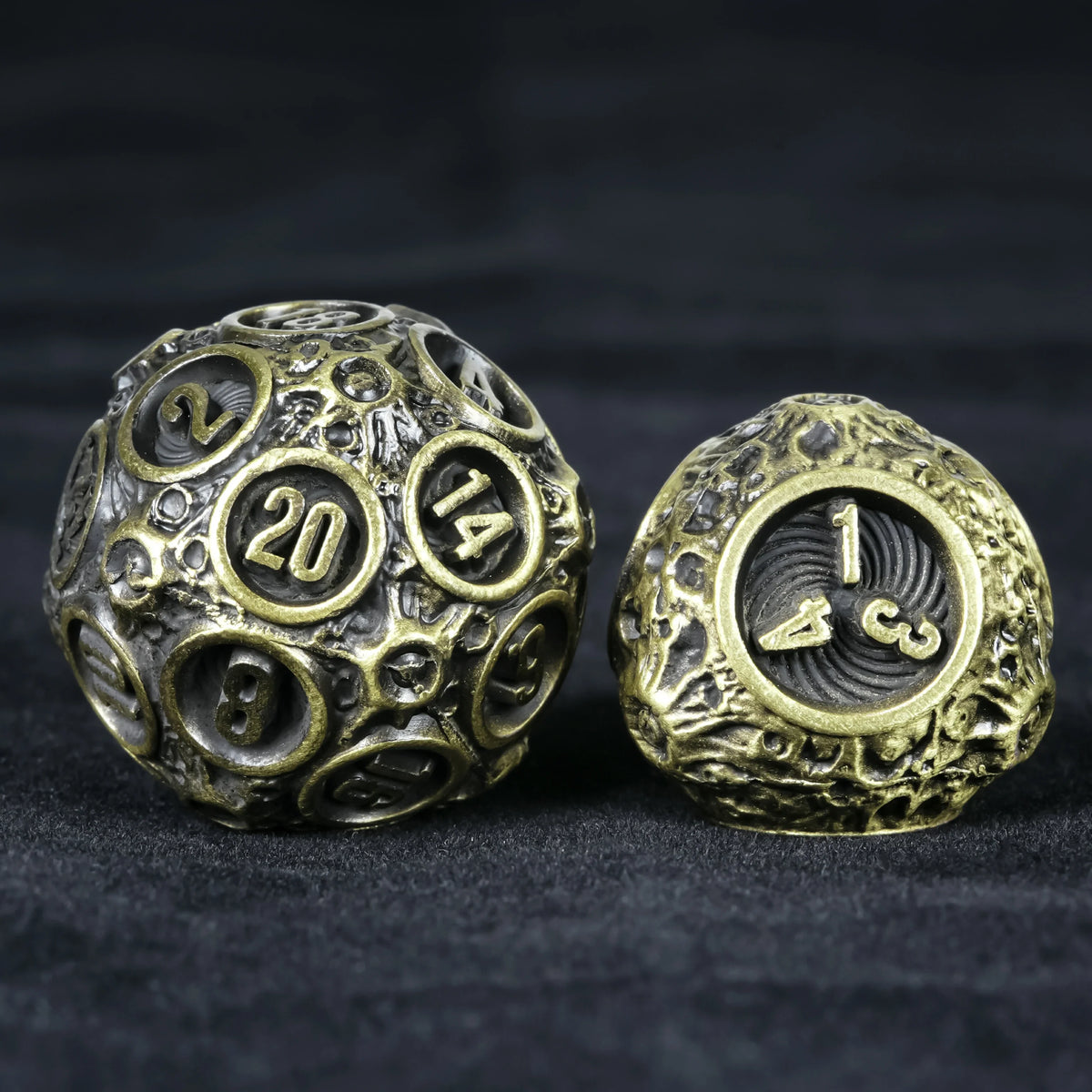 Spherical Planet Metal DND Dice Set – Ancient Bronze – alternate product view