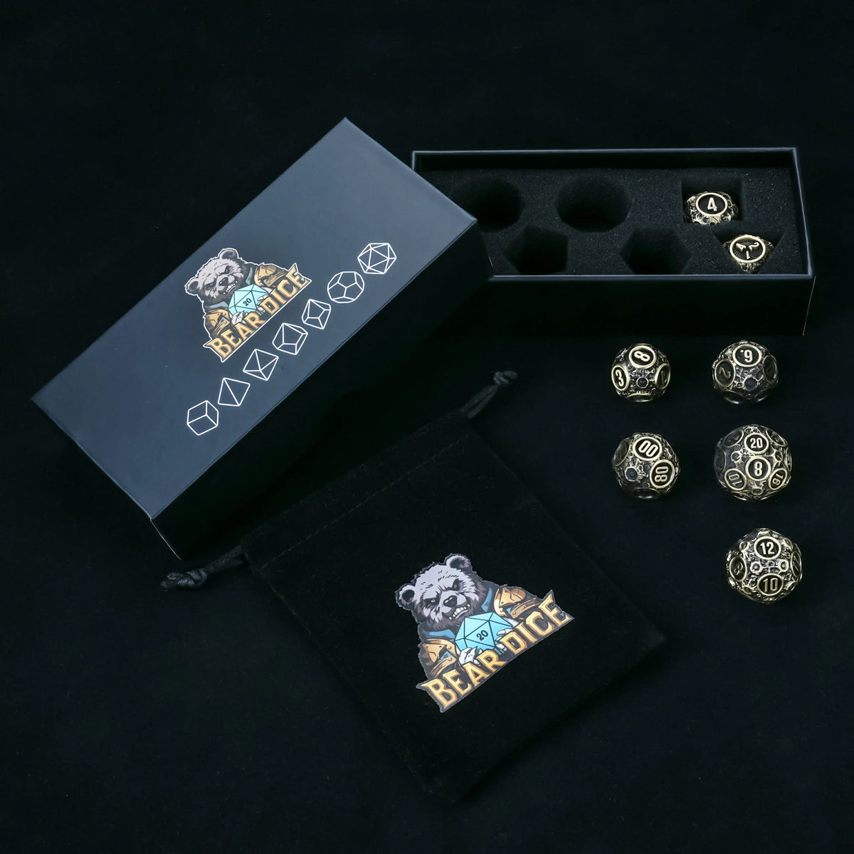 Spherical Planet Metal DND Dice Set – Ancient Bronze – alternate product view