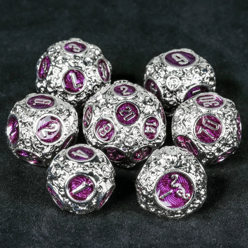 Spherical Planet Metal RPG Dice Set – 7pc