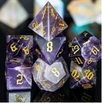 Standard Natural Gemstone RPG Dice Set – Natural Amethyst Standard Polyhedral D&D Dice Set