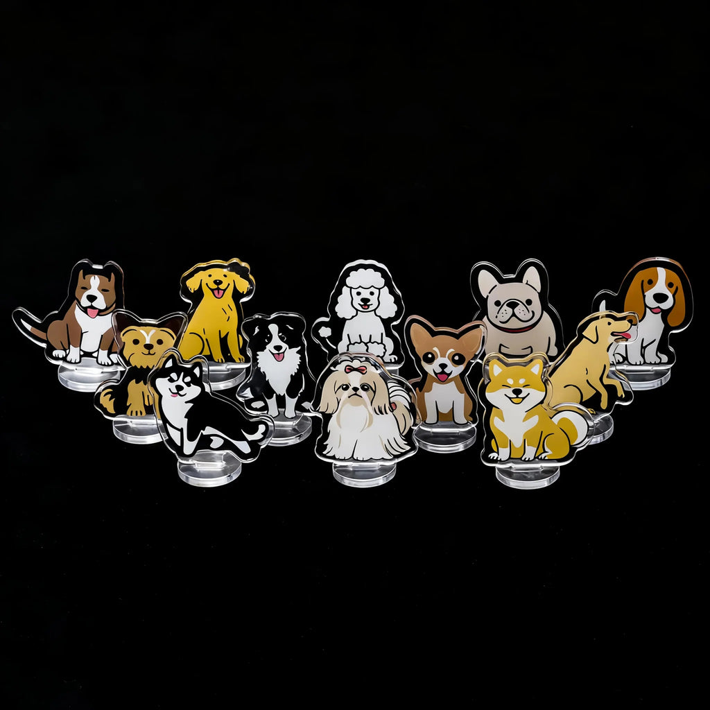 Standees RPG Miniature – Acrylic Tabletop Model – 12 Adorable Puppy Breed Acrylic Standee Gift Set