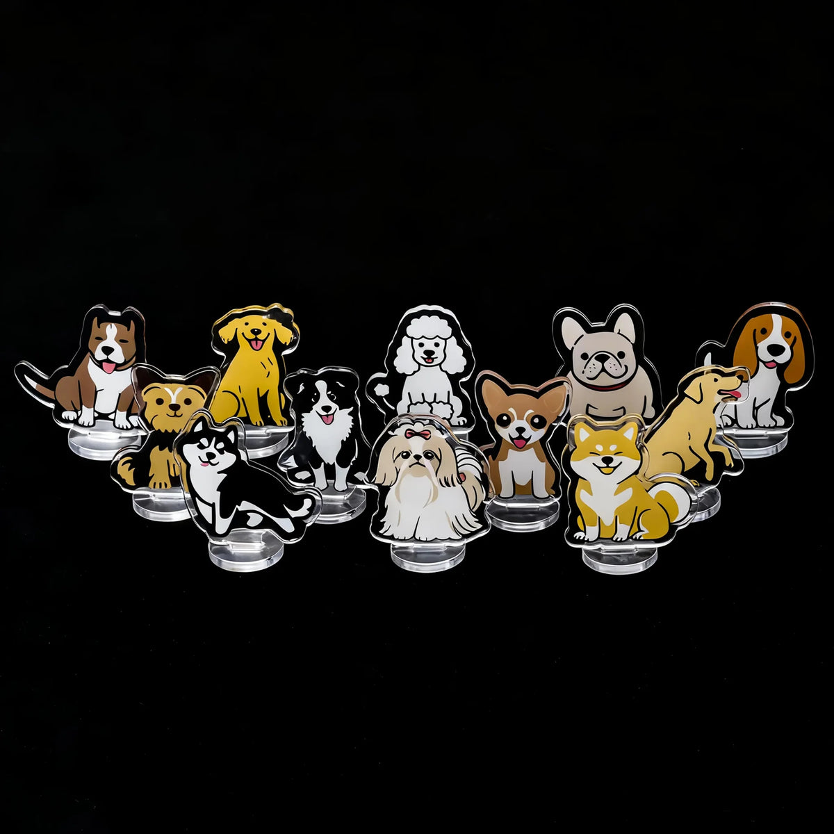 Standees RPG Miniature – Acrylic Tabletop Model – 12 Adorable Puppy Breed Acrylic Standee Gift Set