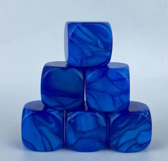 Star Acrylic D6 Dice Set – Custom blue swirl acrylic D6 die, can be engraved with personalized designs, text, symbols