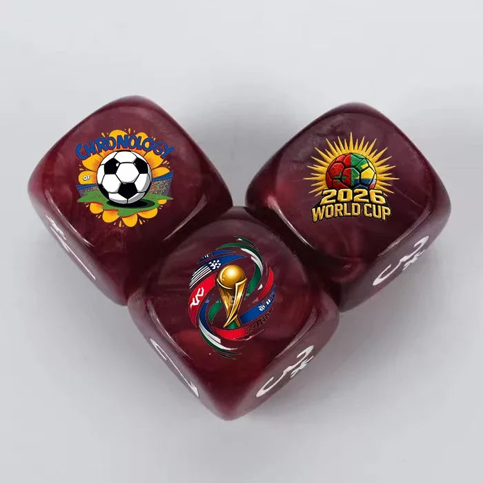 Star Acrylic D6 Dice Set – Personalized Red Swirl Acrylic D6 Dice with Printed World Cup Soccer Patterns