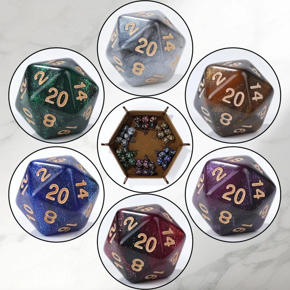 Star Dice Tray – Resin – Glitter Design – Acrylic Star Glitter DND Dice Set + Dice Tray