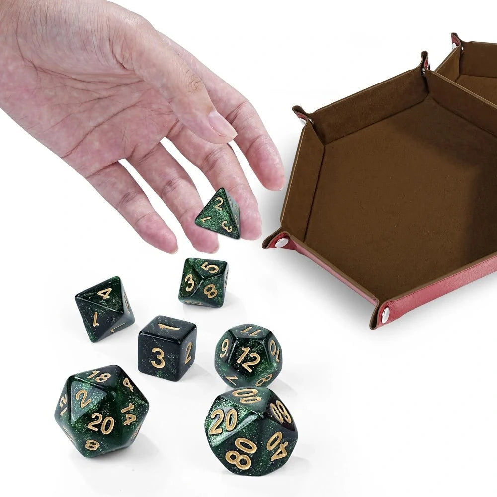 Star Dice Tray – Resin – Glitter Design – Acrylic Star Glitter DND Dice Set + Dice Tray