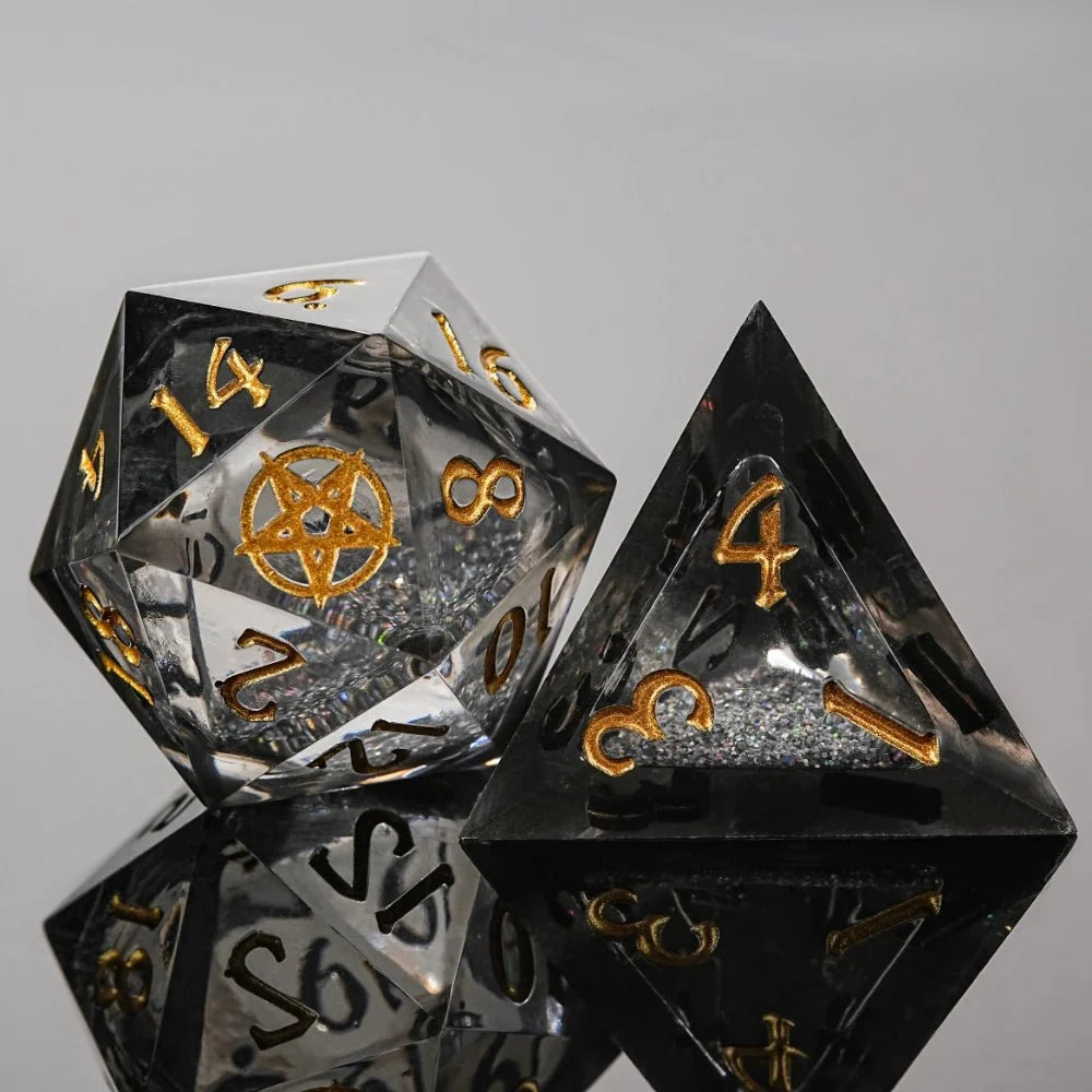 Star Liquid Core Dice Set – Inverted Pentagram – Kickstarter Dice - Inverted Pentagram Liquid Core Resin Dice Set