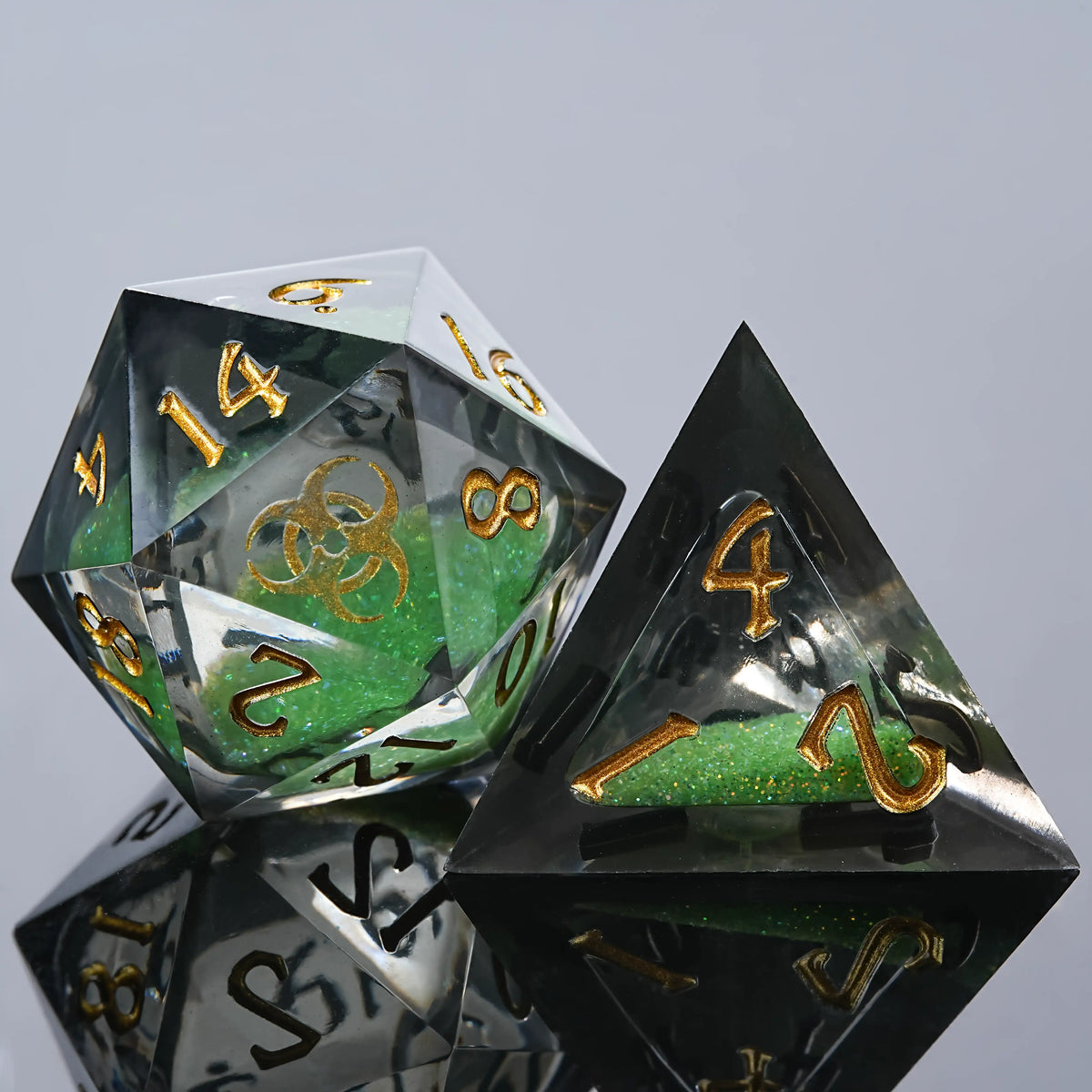 Star Liquid Core Dice Set – Plague Elixir – Kickstarter Dice - Plague Elixir Green Liquid Core Resin D20 and D4 Dice