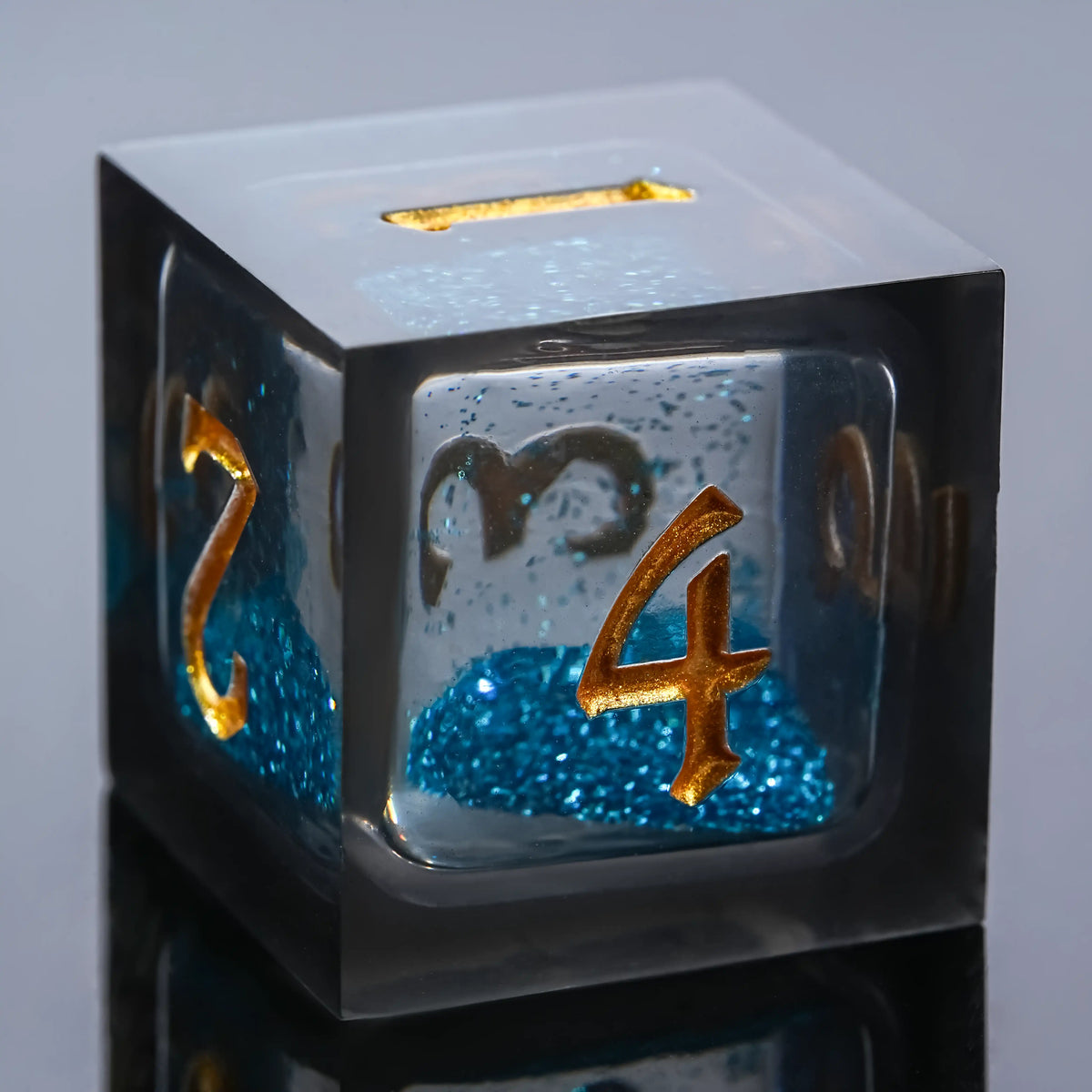 Star Liquid Core Dice Set – Text – Kickstarter Dice - Blue Liquid Core Resin DND D6 Dice with Engraved Gold Numbers