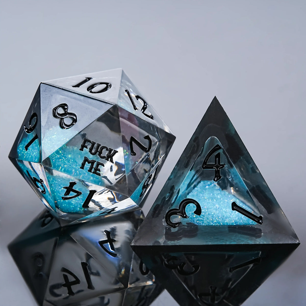 Star Liquid Core Dice Set – Text – Kickstarter Dice - Me Blue Liquid Core Resin DND D20 Dice and D4 Dice with Engraved