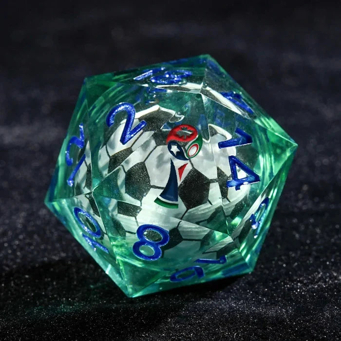 Star Liquid Core DND Dice Set – Custom Football D20 Dice Engraved with the World Cup Trophy