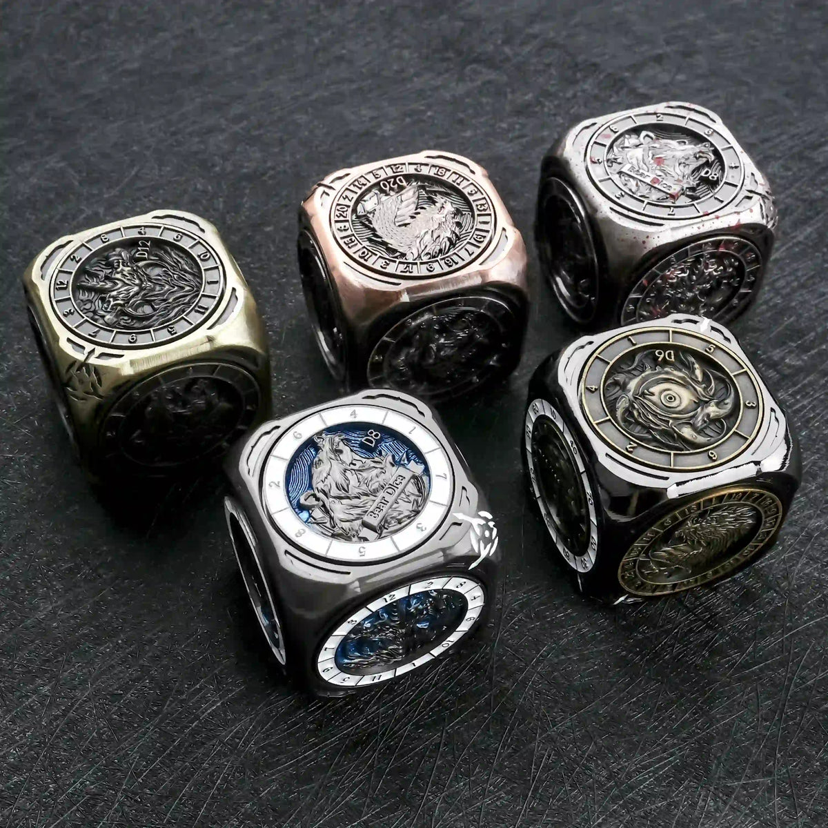 Star Metal Bullet Dice Set – Spinner – This unique 7-in-1 metal D6 spinning die combines D4, D6, D8, D10, D%, D12, and