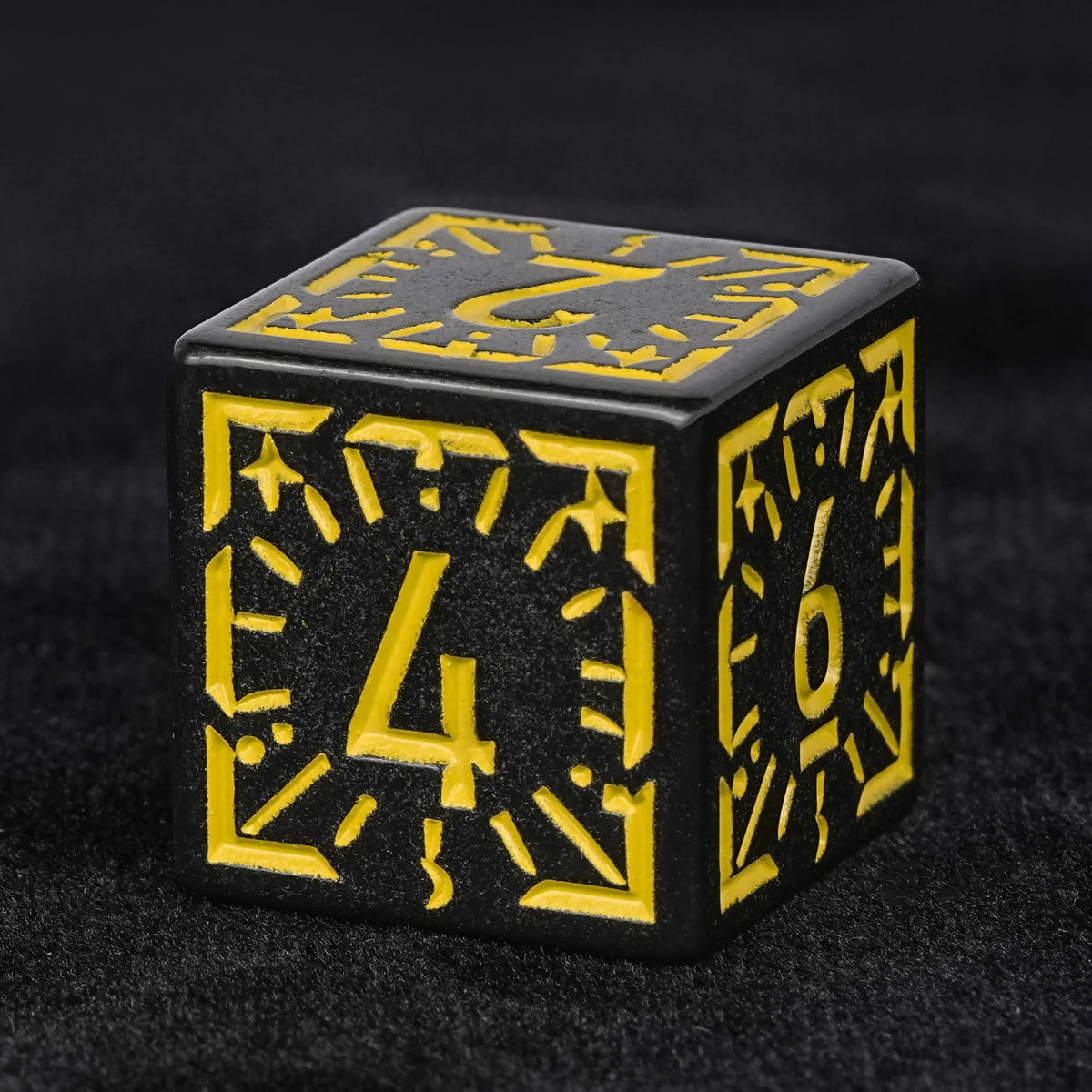 Star Metal DND Dice Set – Moon – Black and Yellow Rune Acrylic DND Dice Set