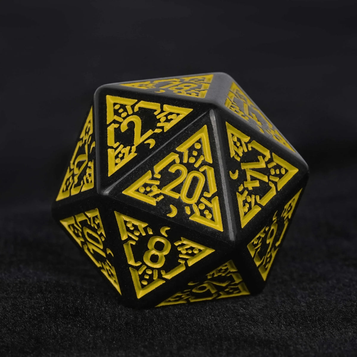 Star Metal DND Dice Set – Moon – Black and Yellow Rune Acrylic DND Dice Set