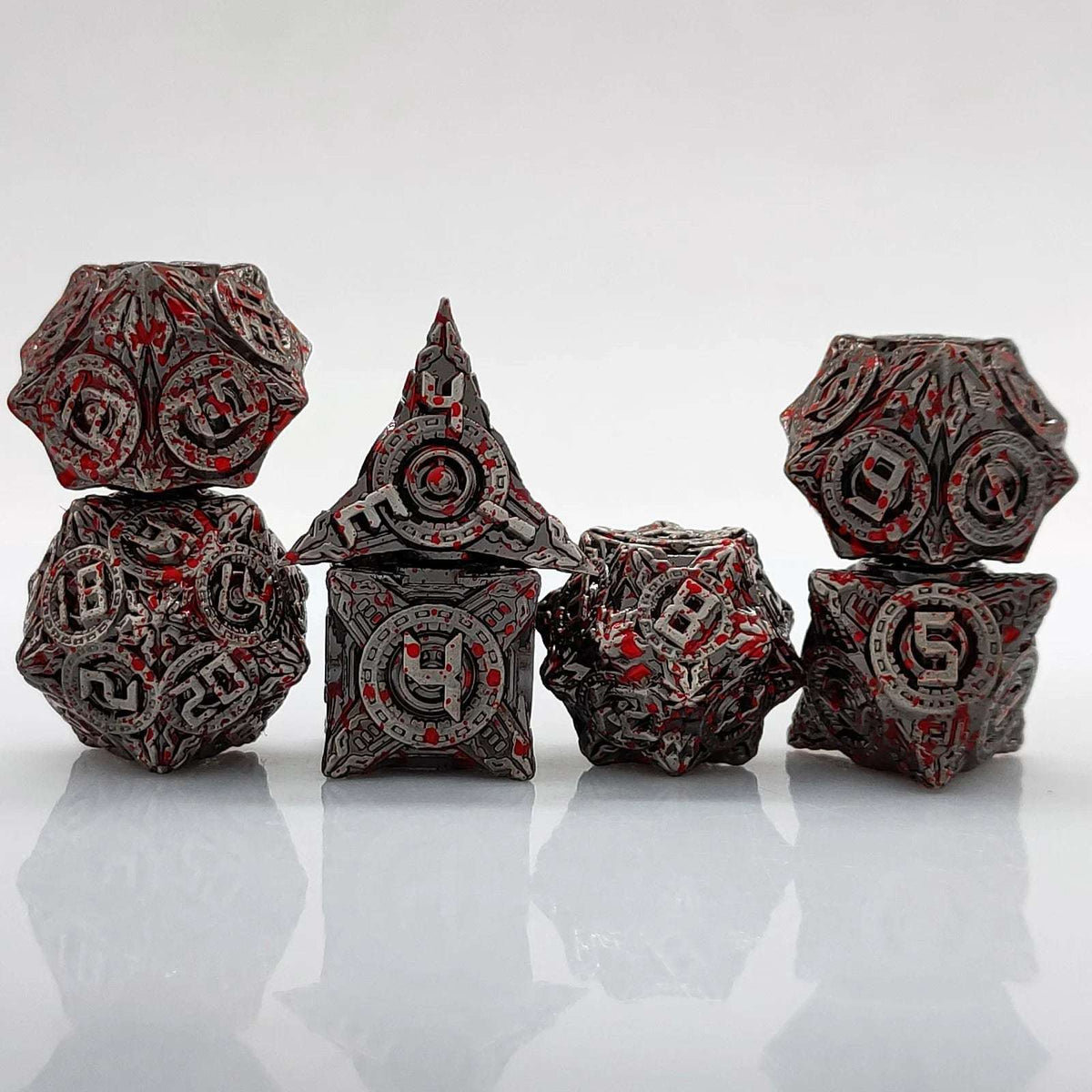 Star Metal DND Dice Set – Wars Bloodstains – UFO mechanical style metal dice set with blood stains