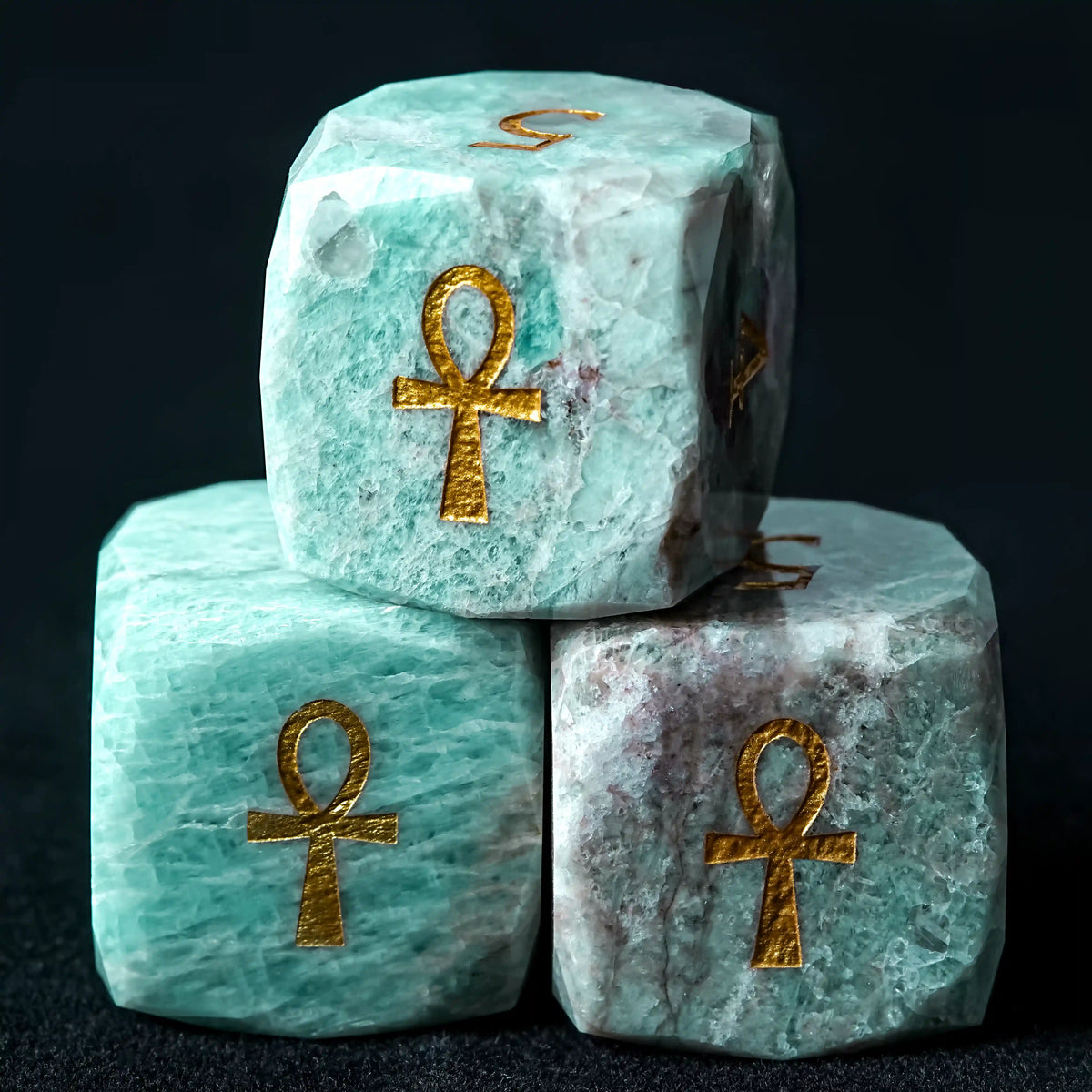 Star Natural Stone DND Dice Set – Amazonite Emerald – Kickstarter Dice - Natural Amazonite DND D6 Dice, engraved with