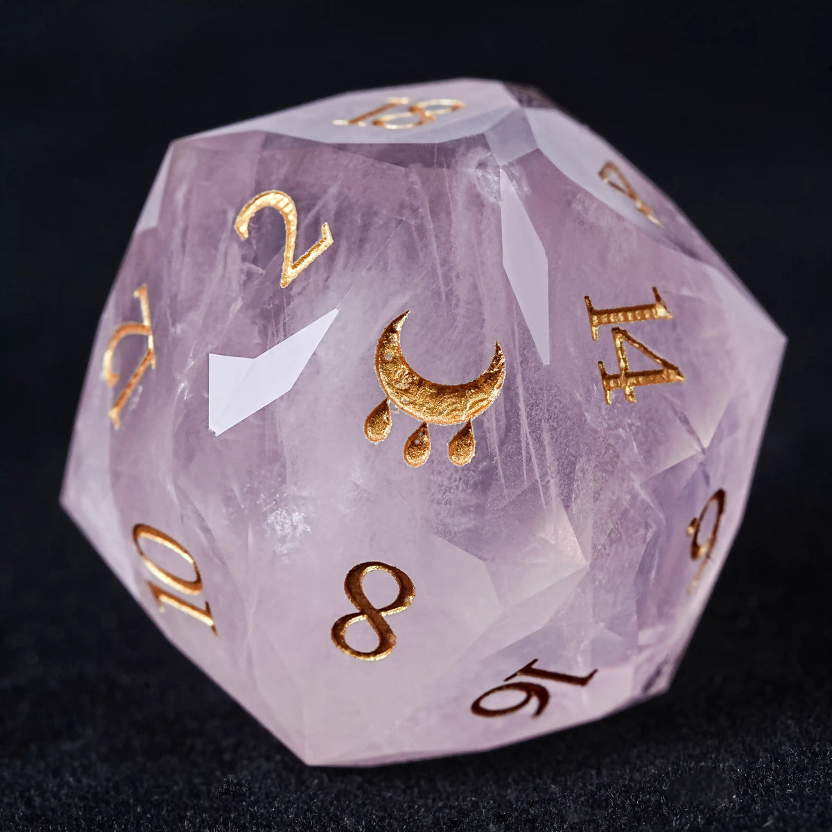 Star Natural Stone DND Dice Set – Rose Quartz – Kickstarter Dice - Natural Rose Quartz DND D20 Dice Engraved with the