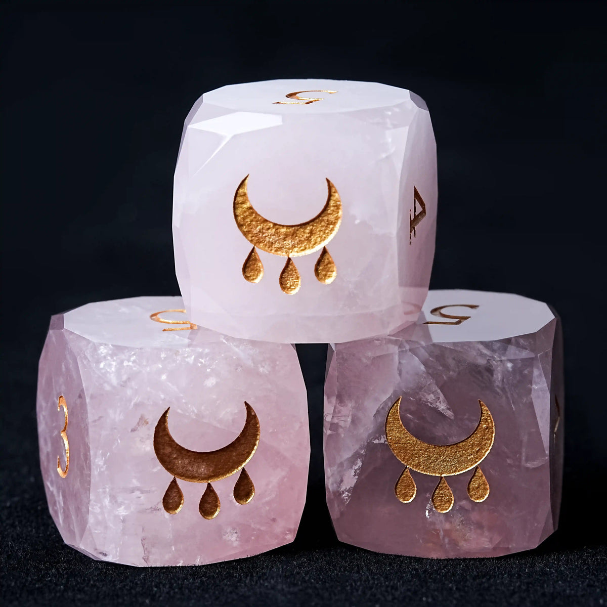 Star Natural Stone DND Dice Set – Rose Quartz – Kickstarter Dice - Natural Rose Quartz DND D6 Dice Engraved with the