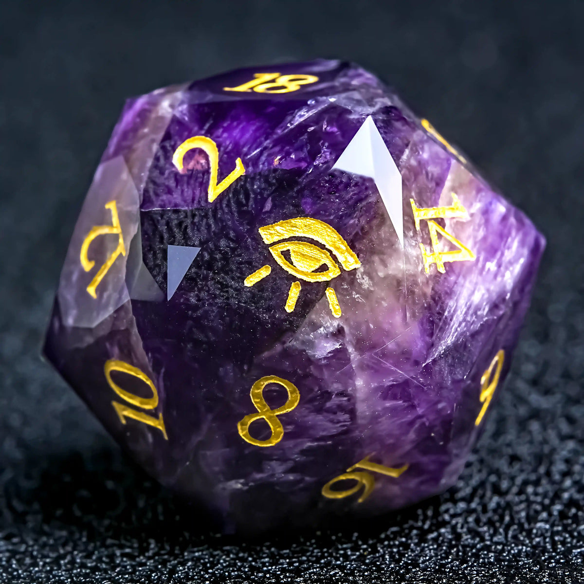 Star Natural Stone DND Dice Set – Seeing Eye – Kickstarter Dice - Natural Amethyst DND D20 Dice, Engraved with the