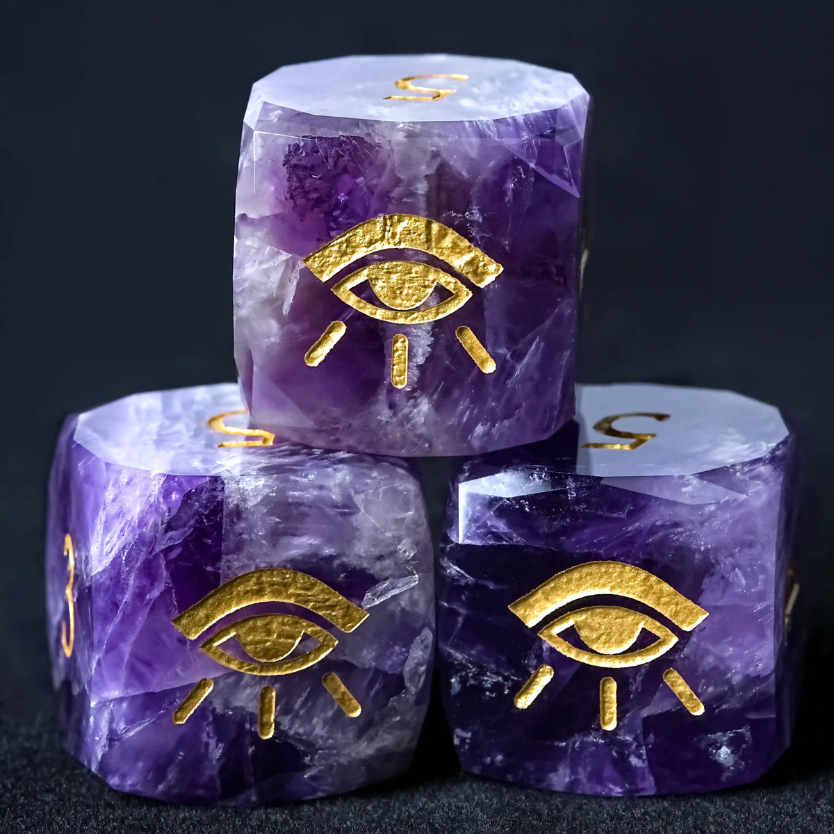 Star Natural Stone DND Dice Set – Seeing Eye – Kickstarter Dice - Natural Amethyst DND D6 Dice Engraved with the