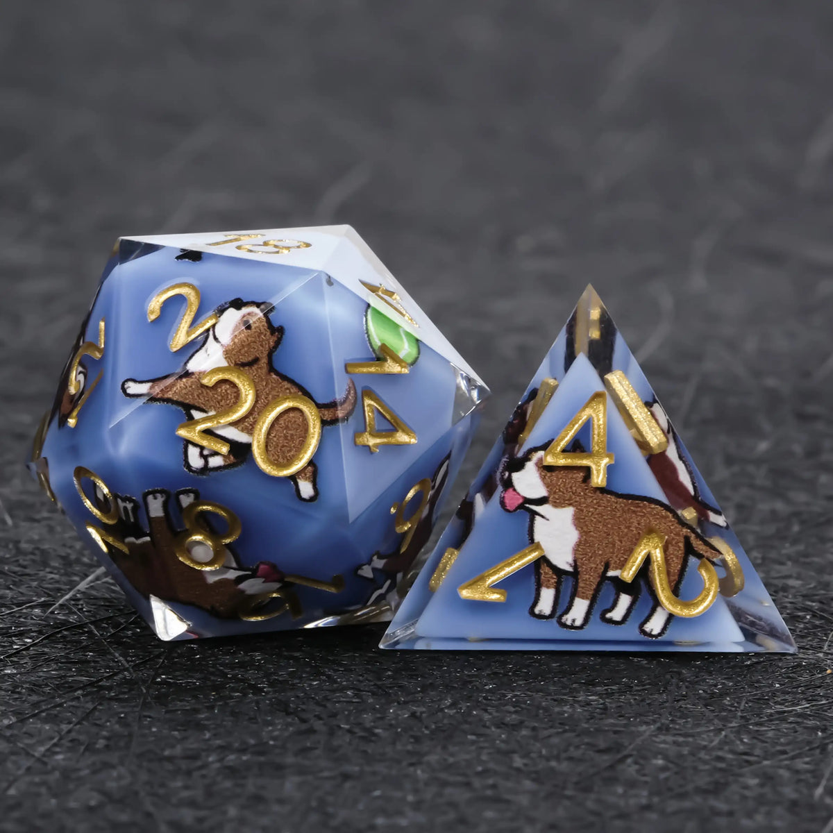 Star Resin DND Dice Set – American Pitbull – Kickstarter Dice – Blue Resin Pit Bull DND D20 and D4 Dice