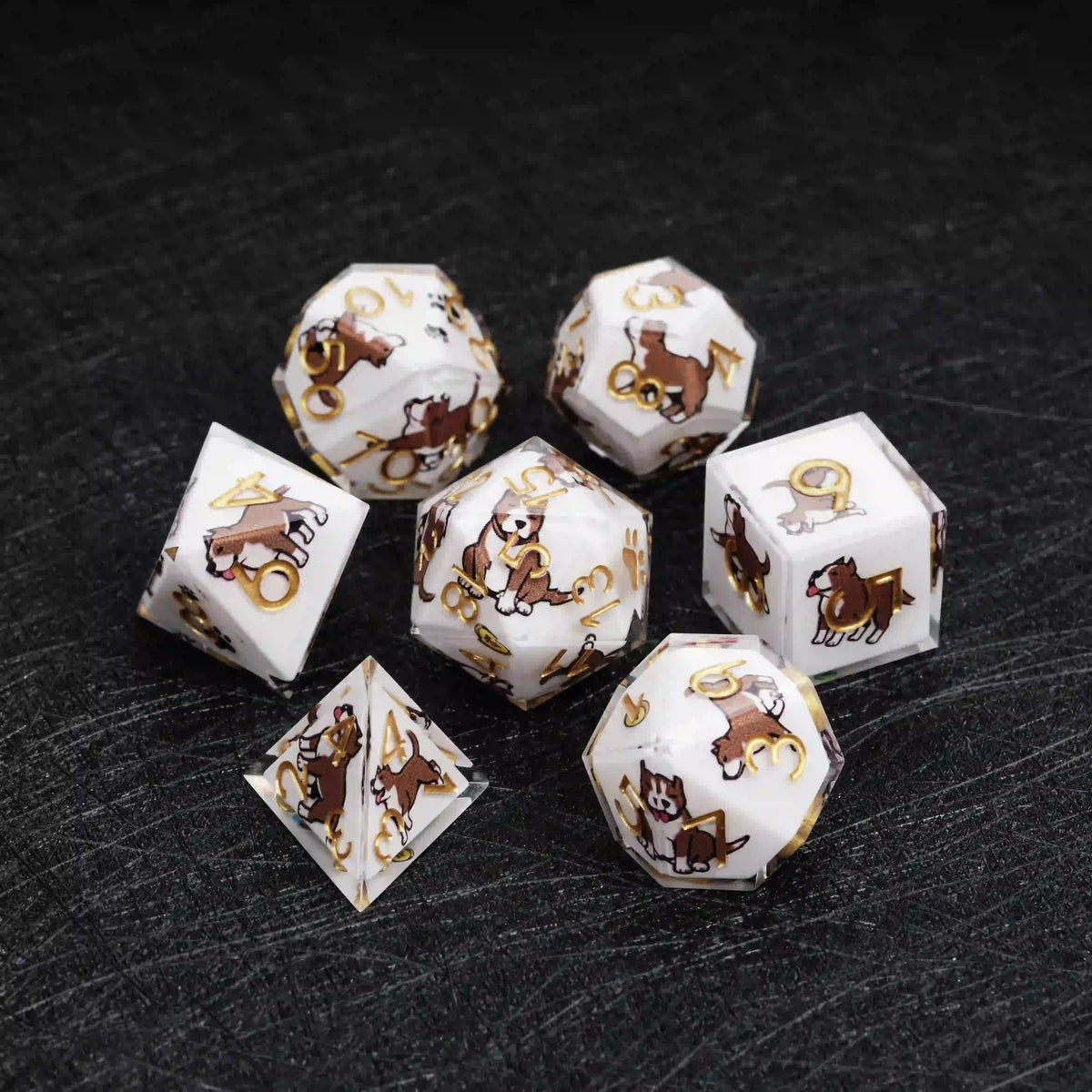 Star Resin DND Dice Set – American Pitbull – Kickstarter Dice – Sharp-Edged White Resin Pit Bull DND Dice Set