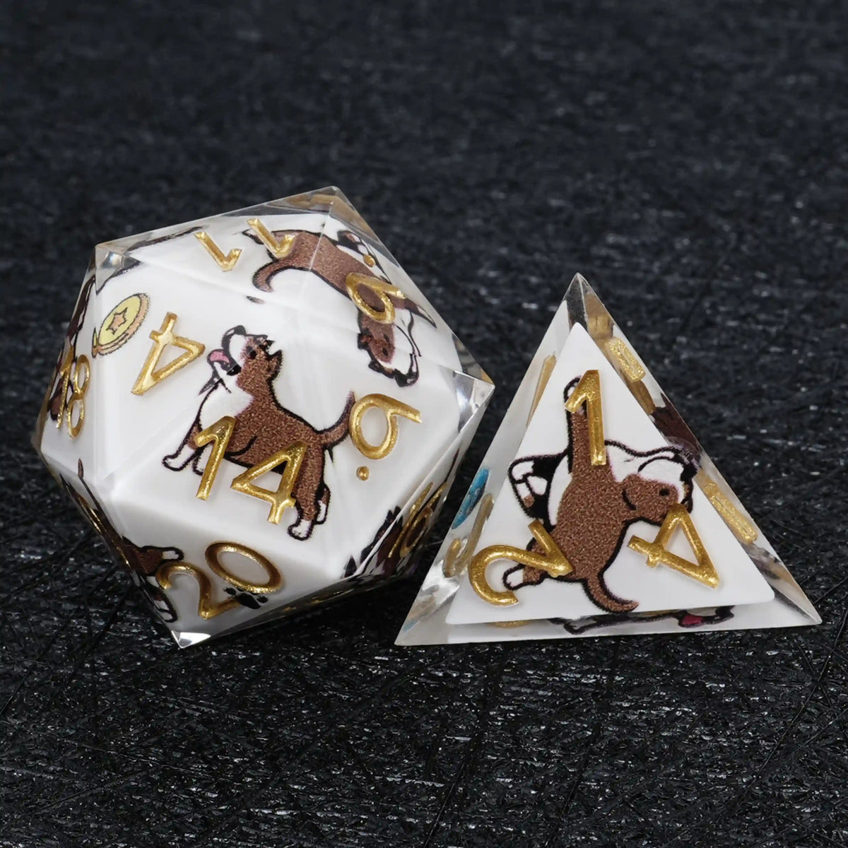 Star Resin DND Dice Set – American Pitbull – Kickstarter Dice – White Resin Pit Bull DND D20 and D4 Dice