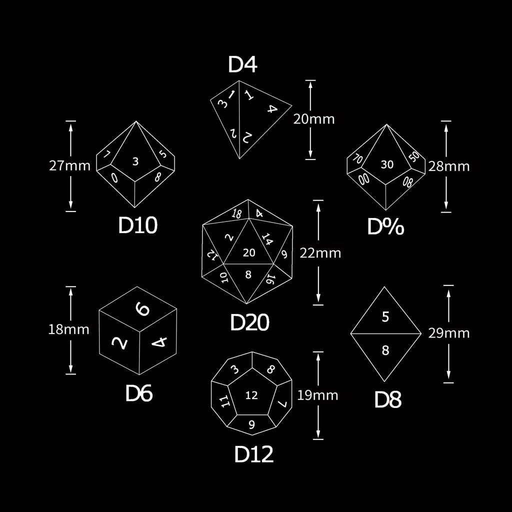 Star Resin DND Dice Set – Dark – DND Epic Metal Dragon Head Dice Set Dimensions: D4 ≈ 20 mm, D6 ≈ 18 mm, D8 ≈ 29 mm