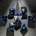 Star Resin DND Dice Set – Dark – Van Gogh Dark Blue Resin DND Dice Set + Blue Font