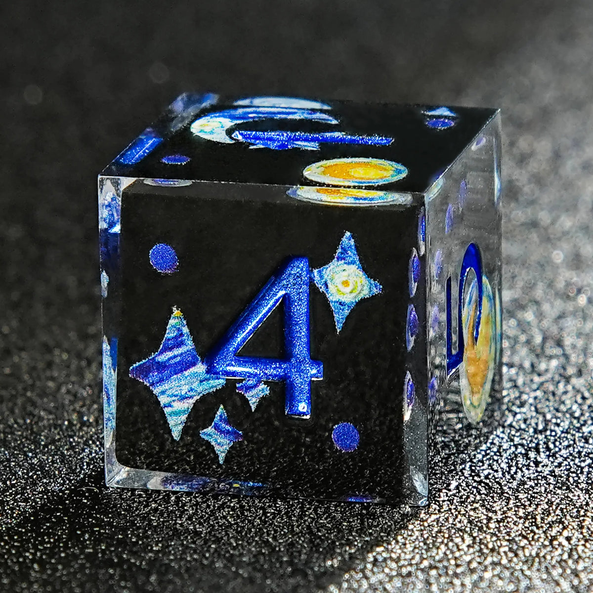 Star Resin DND Dice Set – Dark – Van Gogh Dark Blue Resin DND Dice Set + Blue Font