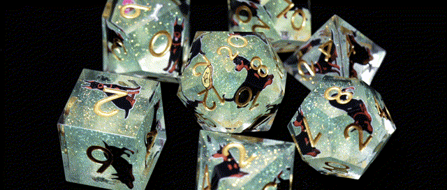Star Resin DND Dice Set – Dooerman Pnscher – Animated GIF of Canine Legends Doberman Pinscher Resin DND Dice Set