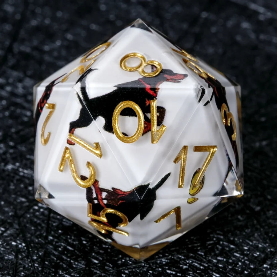 Star Resin DND Dice Set – Dooerman Pnscher – Kickstarter Dice – Sharp-Edged White Resin Doberman DND D20 Dice with