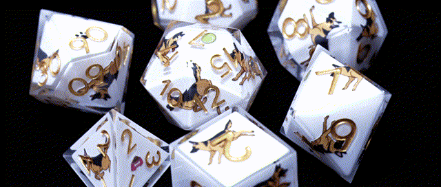 Star Resin DND Dice Set – German Shepherd – Animated GIF of Canine Legends German Shepherd Resin DND Dice Set