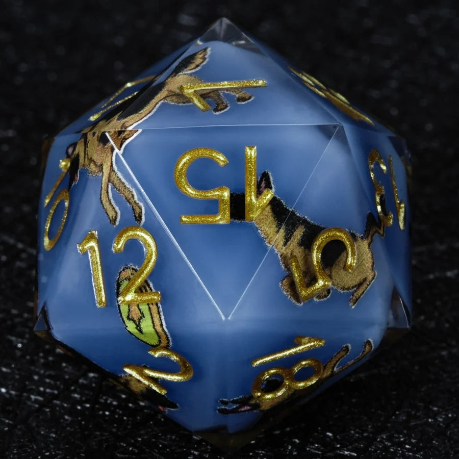 Star Resin DND Dice Set – German Shepherd – Kickstarter Dice – Handcrafted Sharp-Edged Blue Resin German Shepherd DND