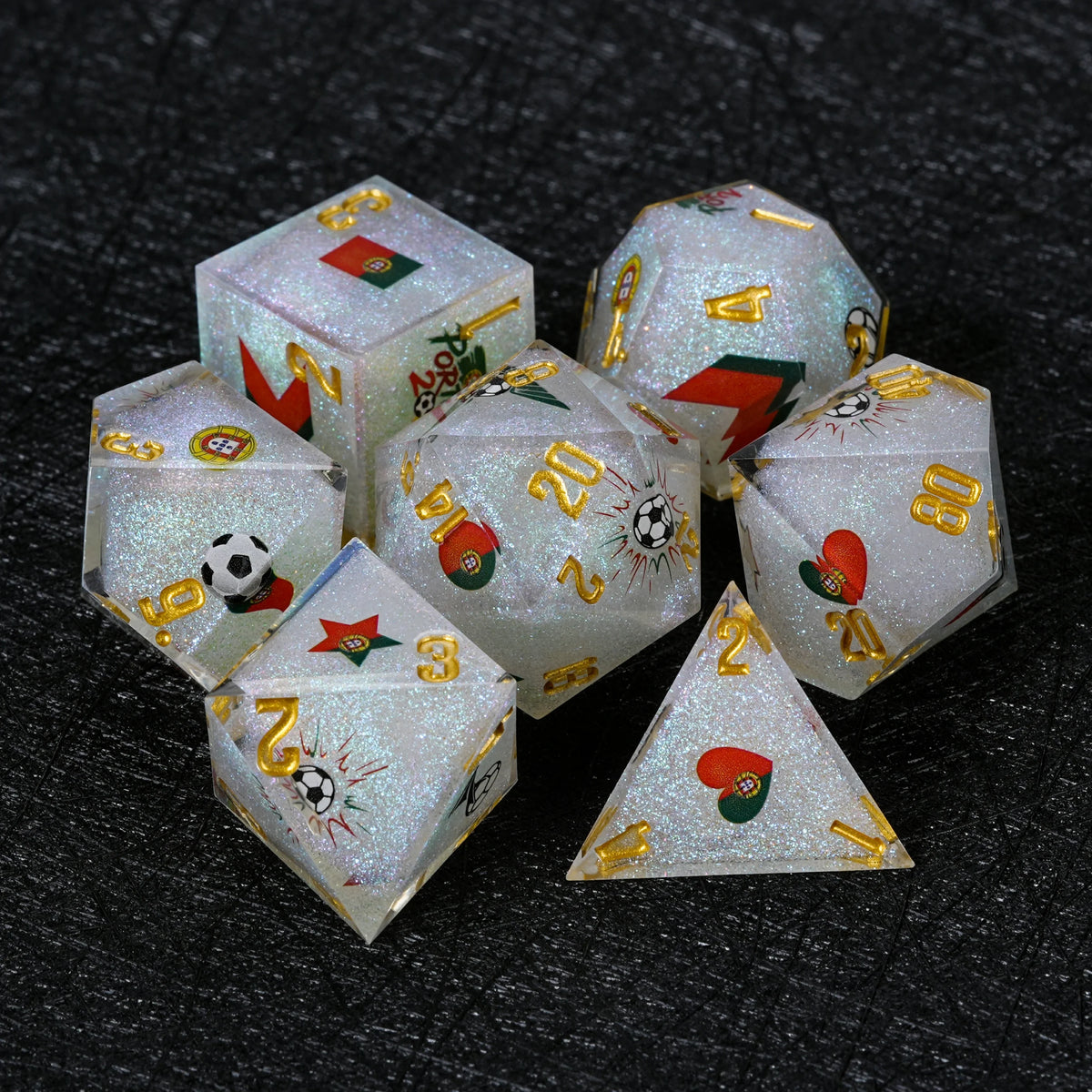 Star Resin DND Dice Set – Glitter – Portugal Soccer