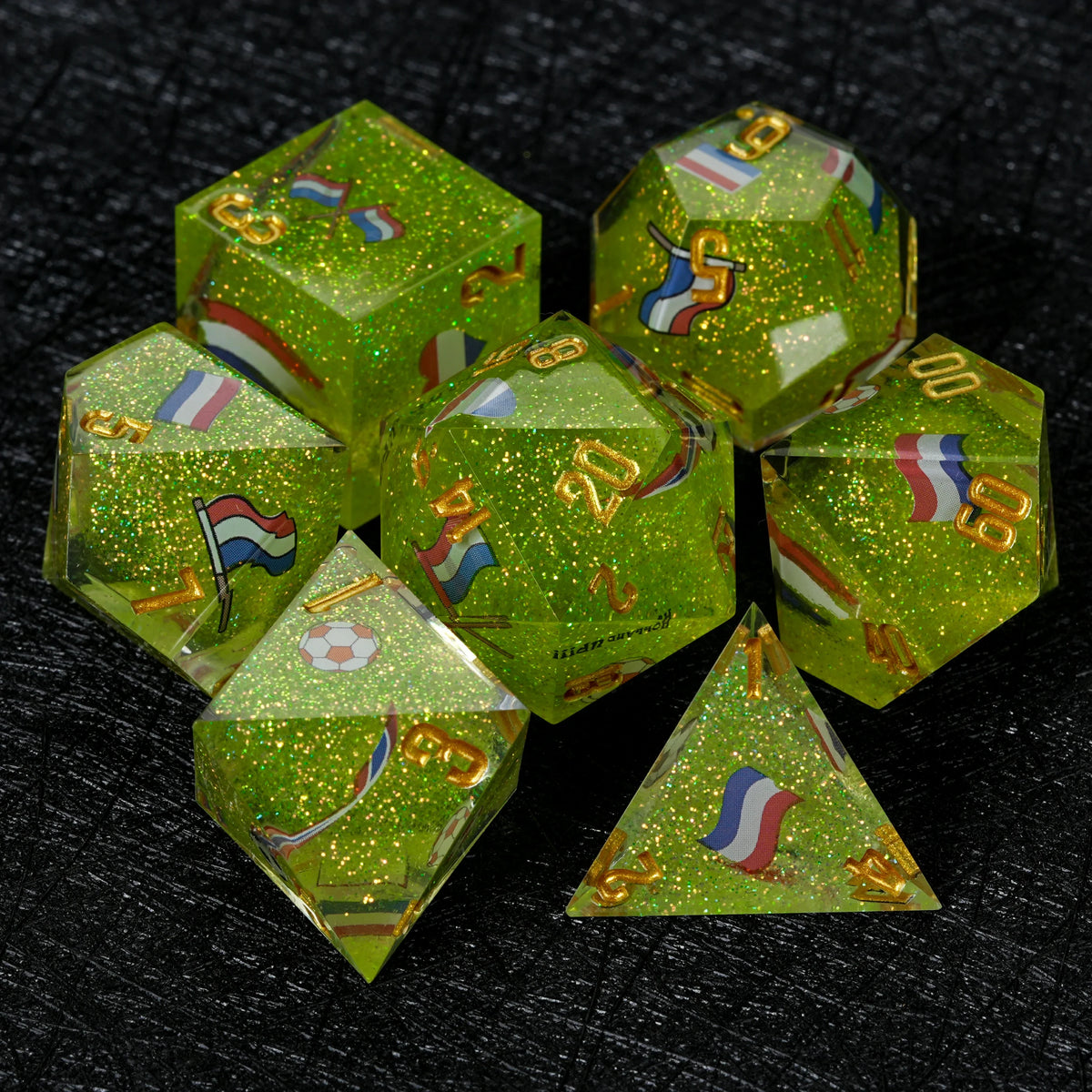 Star Resin DND Dice Set – Glitter – World Cup – Netherlands Football 1