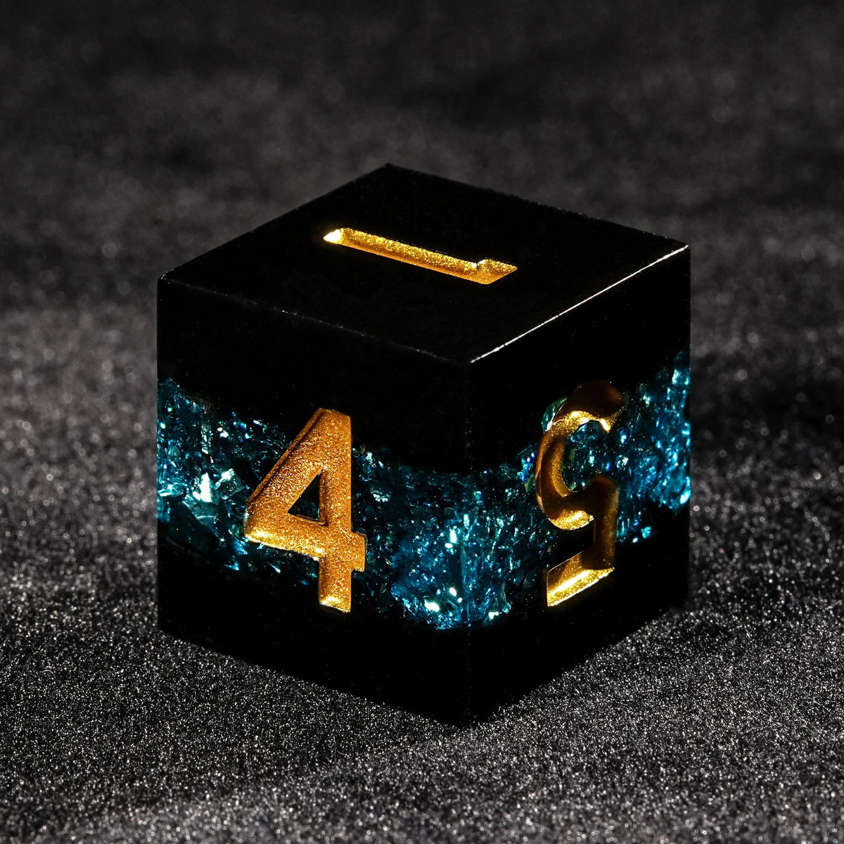 Star Resin DND Dice Set – Gold Numbers – Dark Vein – Blue Star River - Dark Resin DND Dice Set + Gold Font