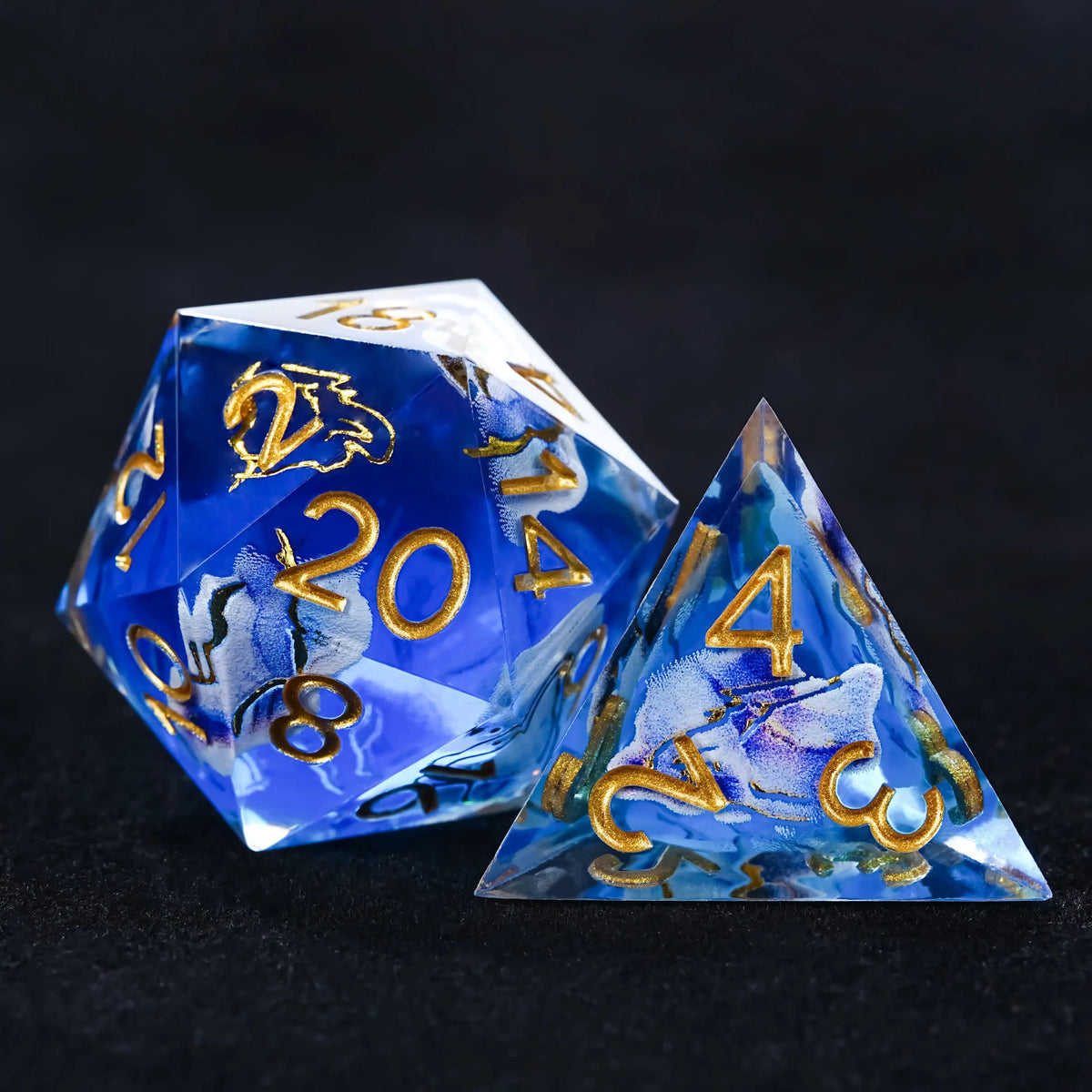 Star Resin DND Dice Set – Gold Numbers – Sea – Blue Sea Star Resin Dice Set with Gold Numbers - RPG DND