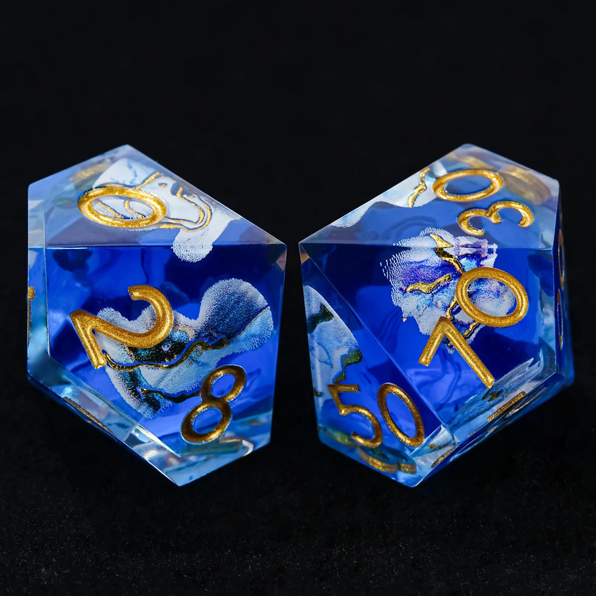 Star Resin DND Dice Set – Gold Numbers – Sea – Blue Sea Star Resin Dice Set with Gold Numbers - RPG DND
