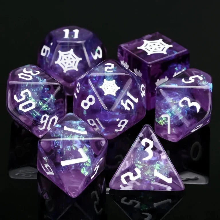 Star Resin DND Dice Set – Kickstarter Webweaver – Kickstarter Halloween Trickster Dice - Kickstarter Purple Resin DND