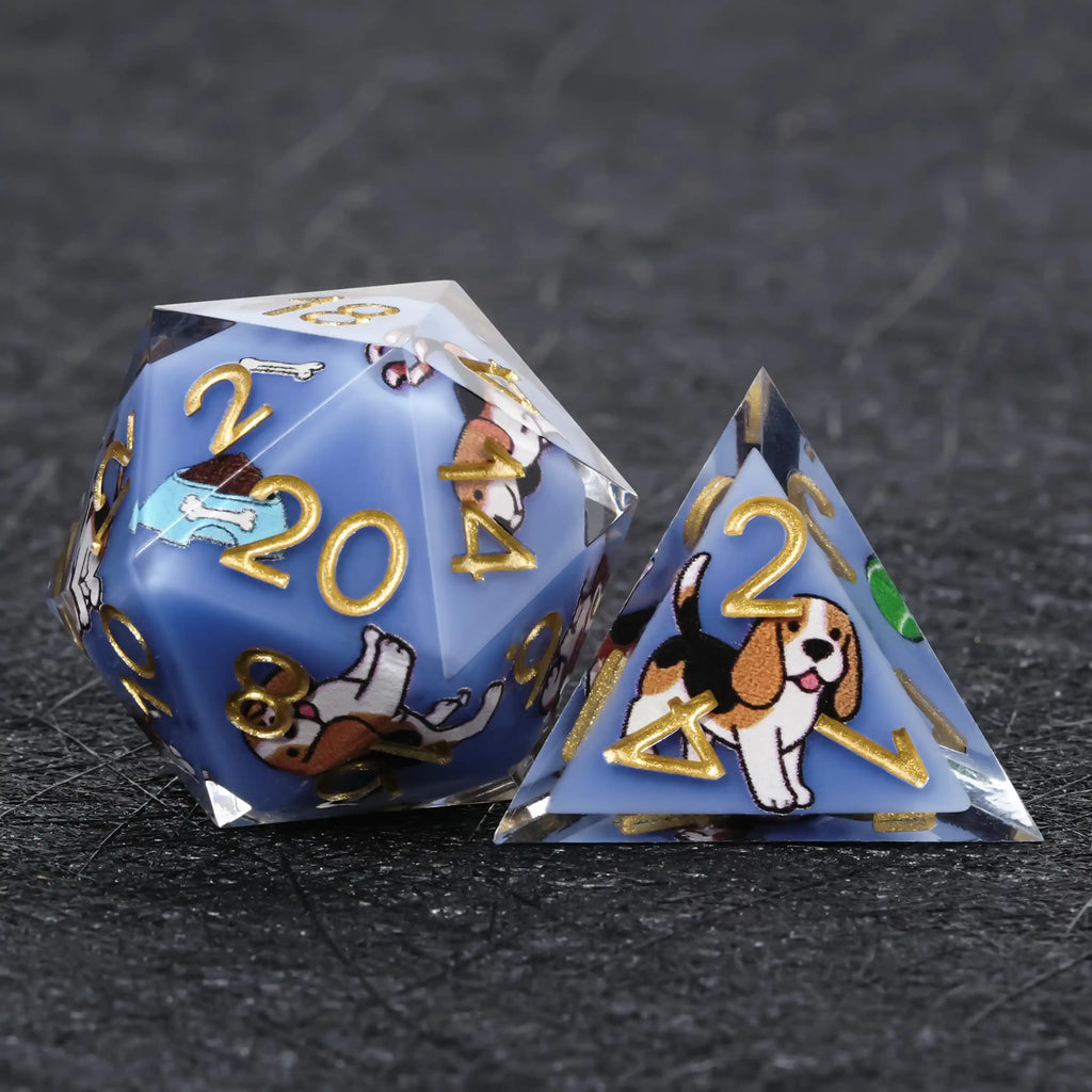 Star Resin DND Dice Set – Legends Beagle – Kickstarter Dice – Blue Resin Beagle DND D20 and D4 Dice