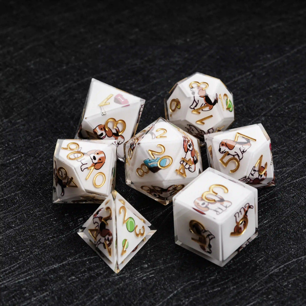 Star Resin DND Dice Set – Legends Beagle – Kickstarter Dice – Sharp-Edged White Resin Beagle DND Dice Set