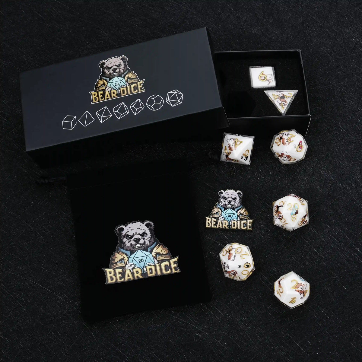 Star Resin DND Dice Set – Legends Beagle – Kickstarter Dice – Sharp-Edged Beagle DND Dice Set with a Black Sponge-Lined