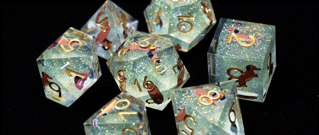 Star Resin DND Dice Set – Legends Dachshund – Animated GIF of the Canine Legends Dachshund Resin DND Dice