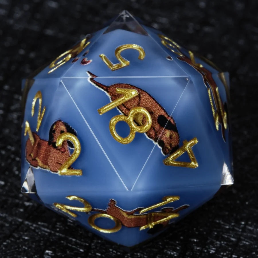 Star Resin DND Dice Set – Legends Dachshund – Kickstarter Dice – Handcrafted Sharp-Edged Blue Resin Dachshund DND D20